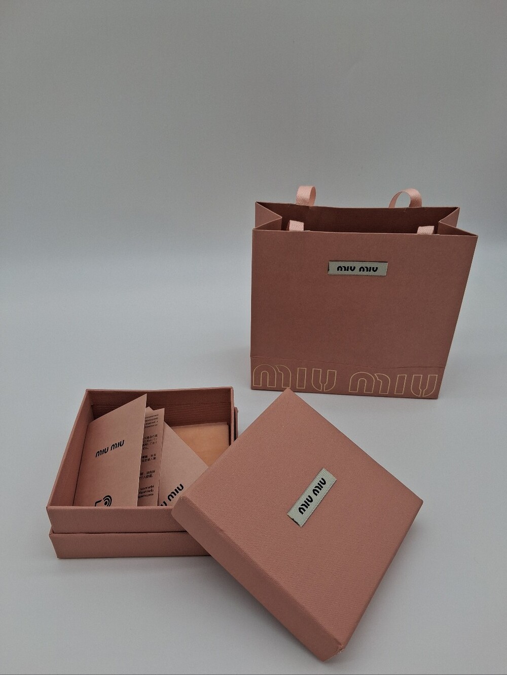 MIU MIU Pink Gift Packaging Set Box Bag Tissue RFID Booklet Cards EUC - Picture 6 of 16